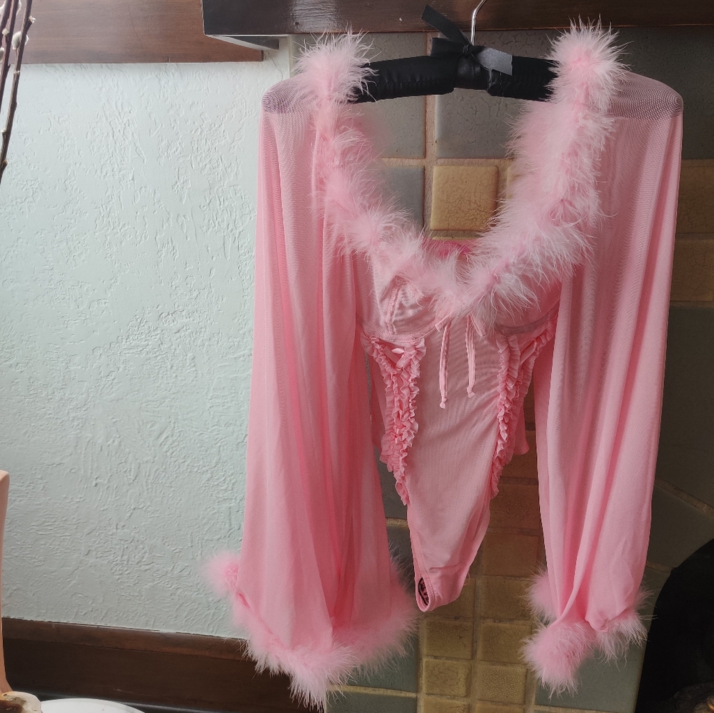 Sugar Thrillz Dolls Kill Mesh Marabou Bodysuit S